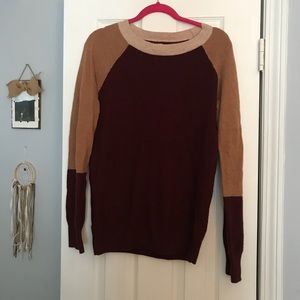 J.Crew Burgundy and Tan Color Block Sweater